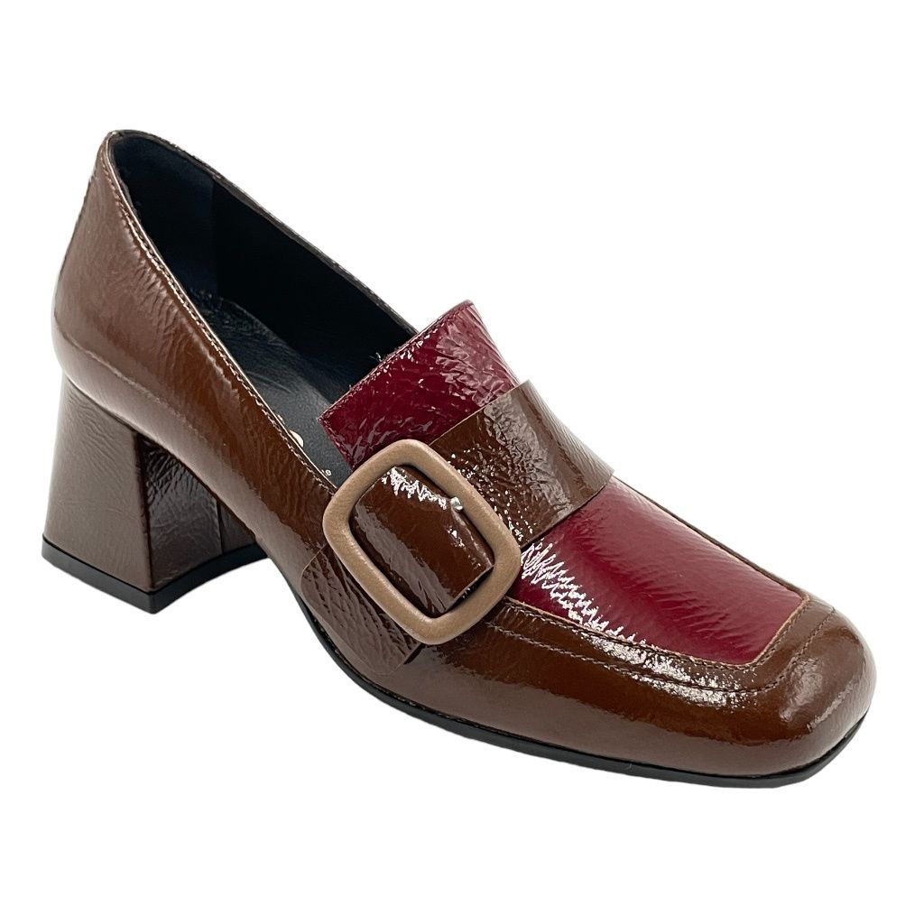 MELLUSO V5724  MOCASSINO accollato per donna bicolore ciocco bordeaux 33 34 36 37 38 39 40  vernice tacco blocchetto