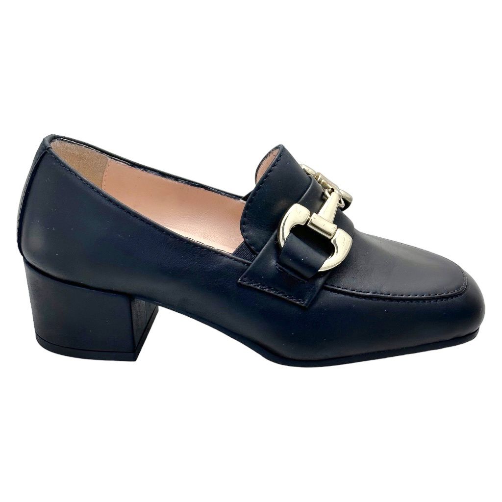 SHOES4ME mocassino scarpa donna con morsetto slipon tacco nera 32 33 34