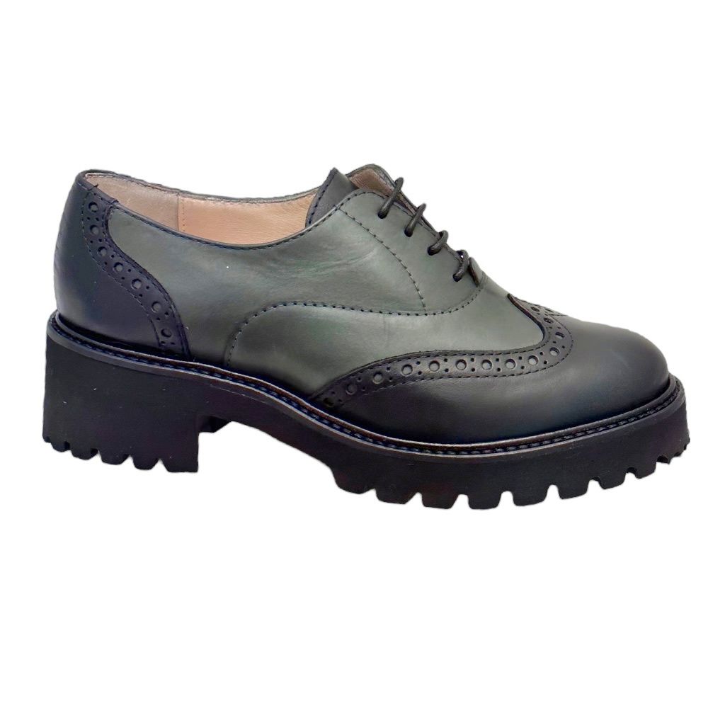 SHOES4ME francesina inglesina lacci bicolore nero verde scarpa donna  33 34