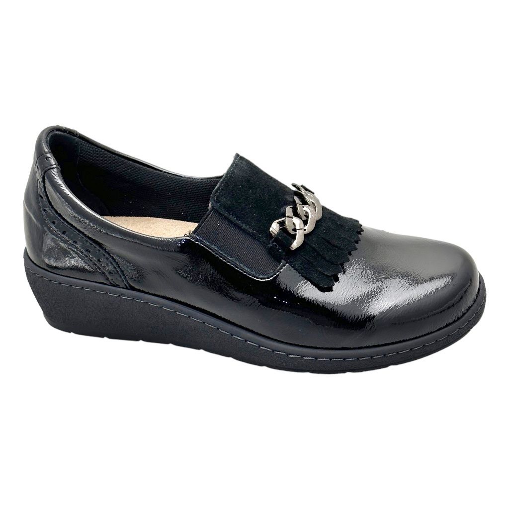 LOREN M3036 scarpa per  donna   mocassino  accollato  large ortopedica predisposta vernice nera morsetto