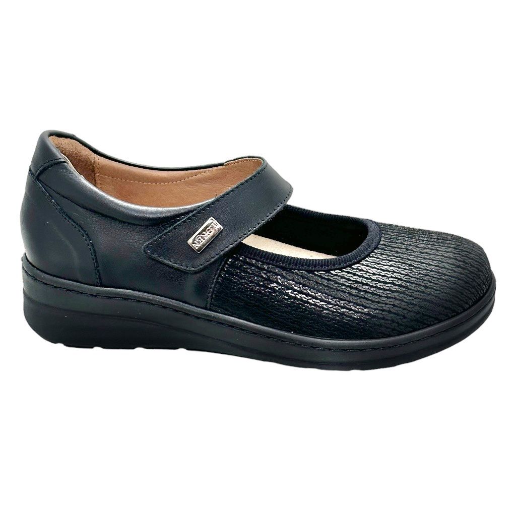LOREN M3030 Mary Jane scarpa donna ballerina elasticizzata con laccetto nero regolabile