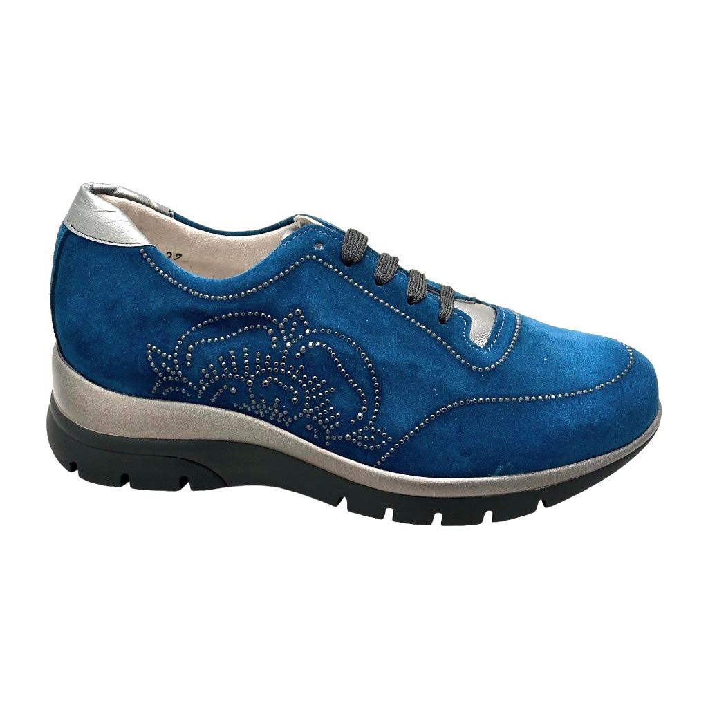 LOREN A1159 scarpa per donna sneaker lacci blu petrolio ortopedica senza cuciture calzata XL  plantare estraibile