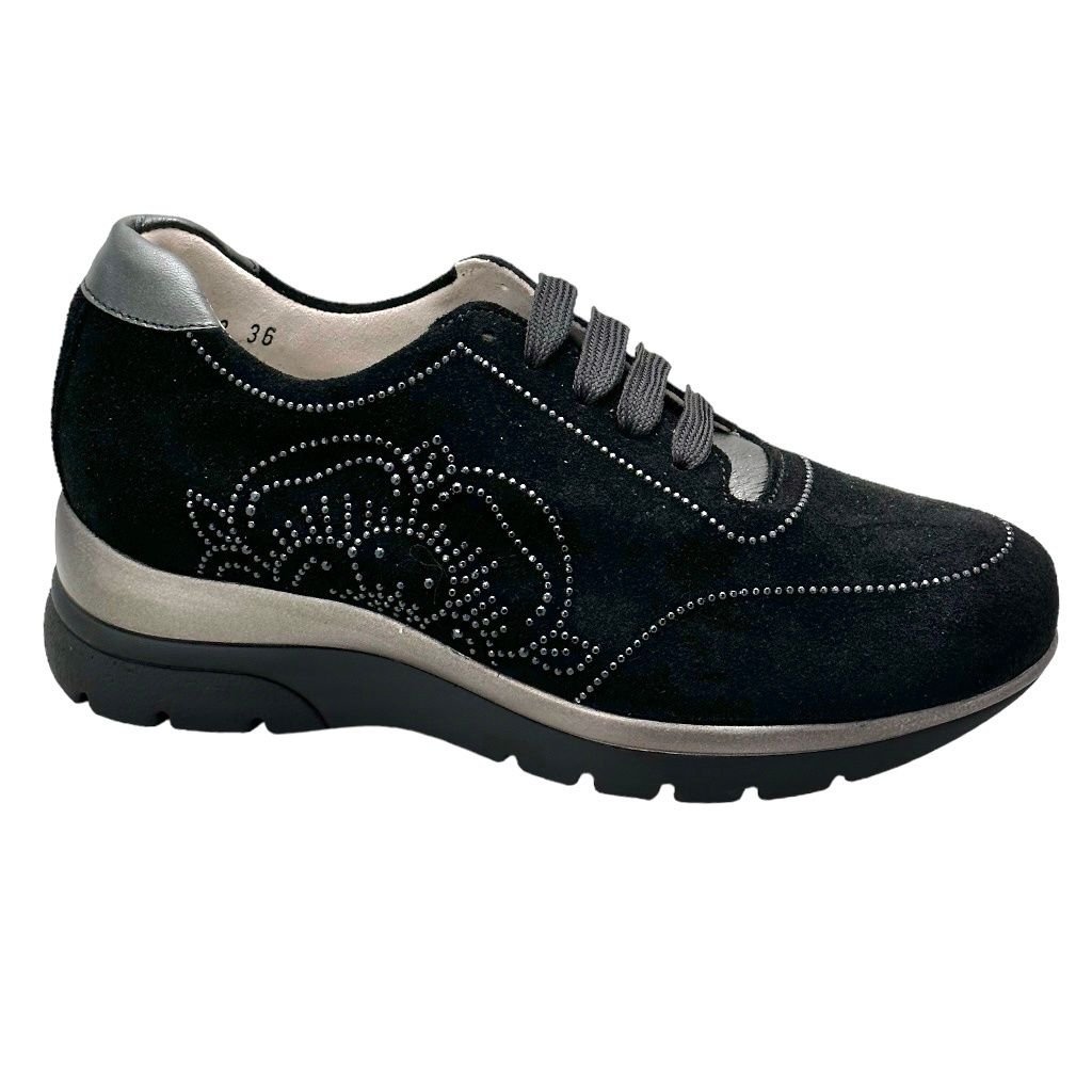 LOREN A1159 scarpa per donna sneaker lacci  nero ortopedica senza cuciture calzata XL  plantare estraibile