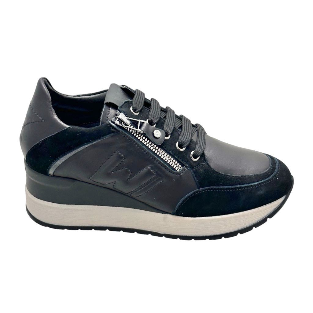 MELLUSO WALK R25549 sneaker scarpa per donna sportiva con lacci e cerniera pelle nera 34 35 36 37 38 39 40 41 42 43 44