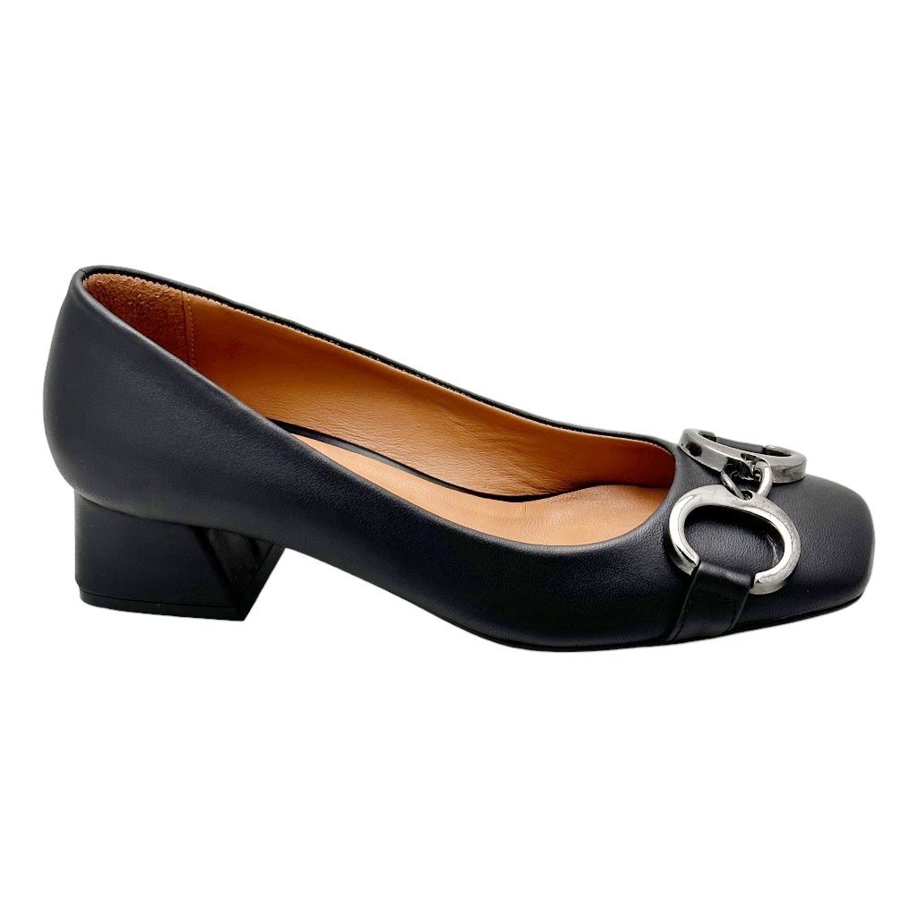 MELLUSO K59026 decoltè scarpa donna  pelle nero con morsetto e tacco blocchetto punta tonda