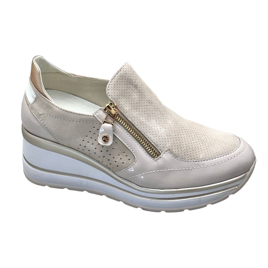 MELLUSO WALK R20451 sneaker slipon con cerniera scarpa donna 34 41 42 zeppa latte beige