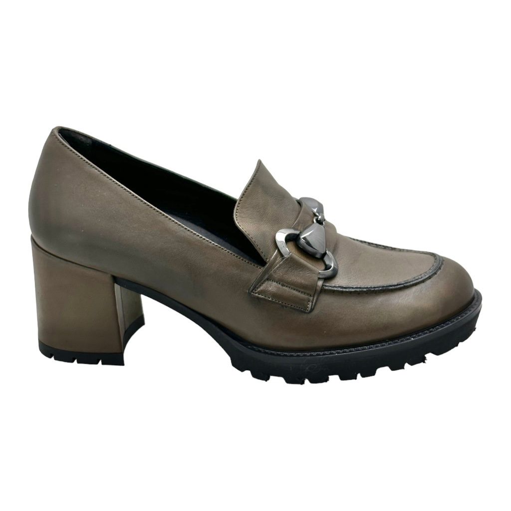 MELLUSO L5255 MOCASSINO per donna verde sottobosco con tacco  33 34 35 36 37 38 39 40 41 42 43 44   morsetto soletta estraibile