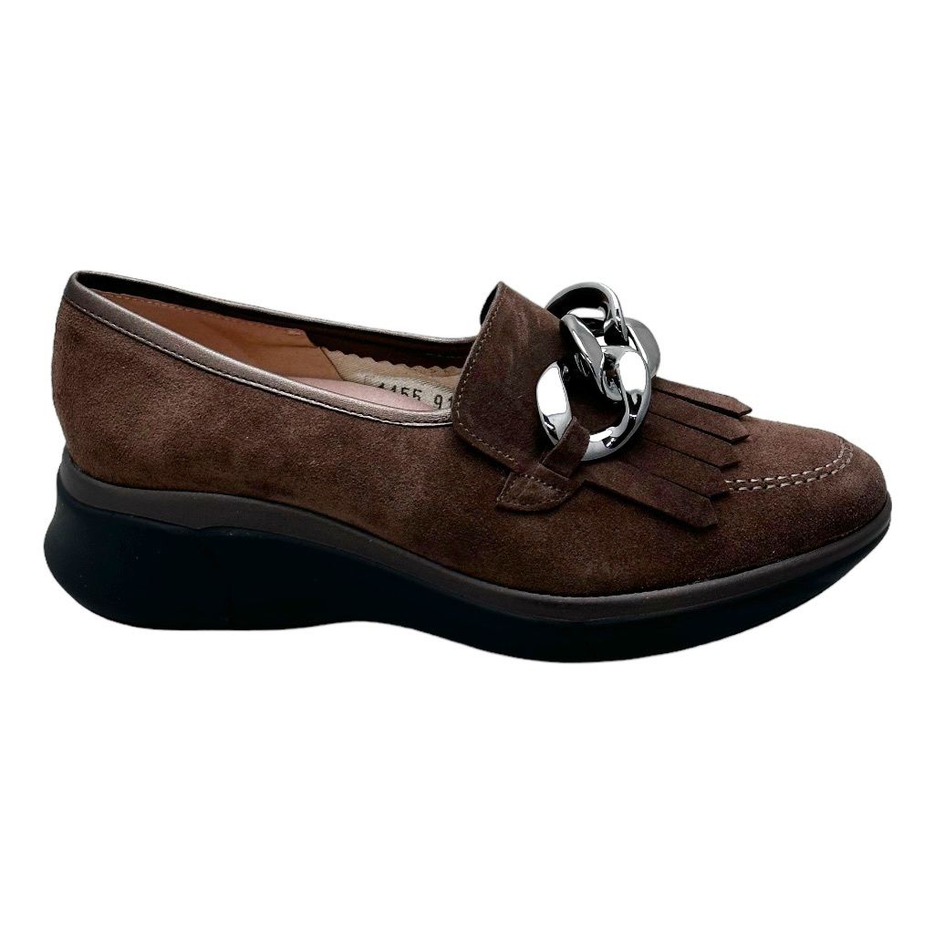 LOREN A1155 mocassino scarpa donna scamosciata marrone morsetto ortopedica forma large senza cuciture