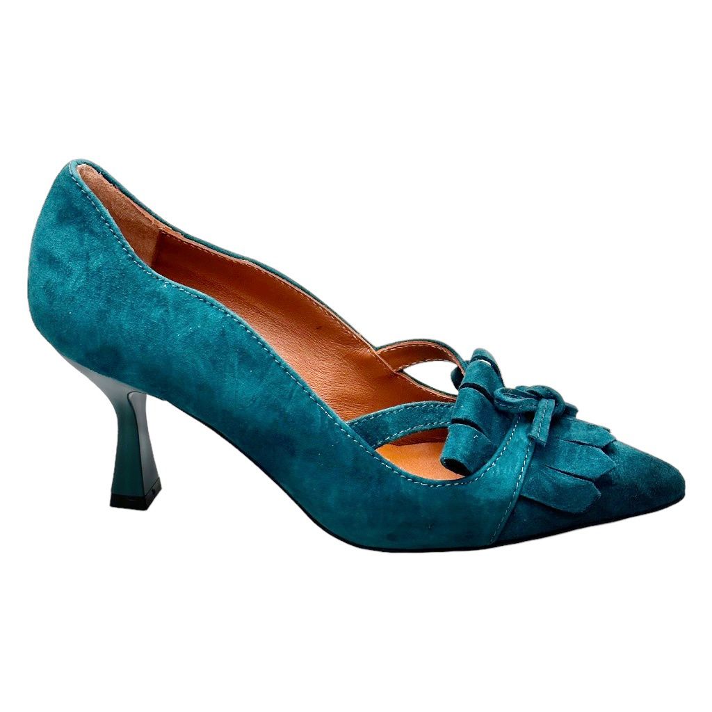 SHOES4ME 1993 scarpa per donna decoltè scamosciato  verde tacco clessidra frangia  34 36 37 38 39
