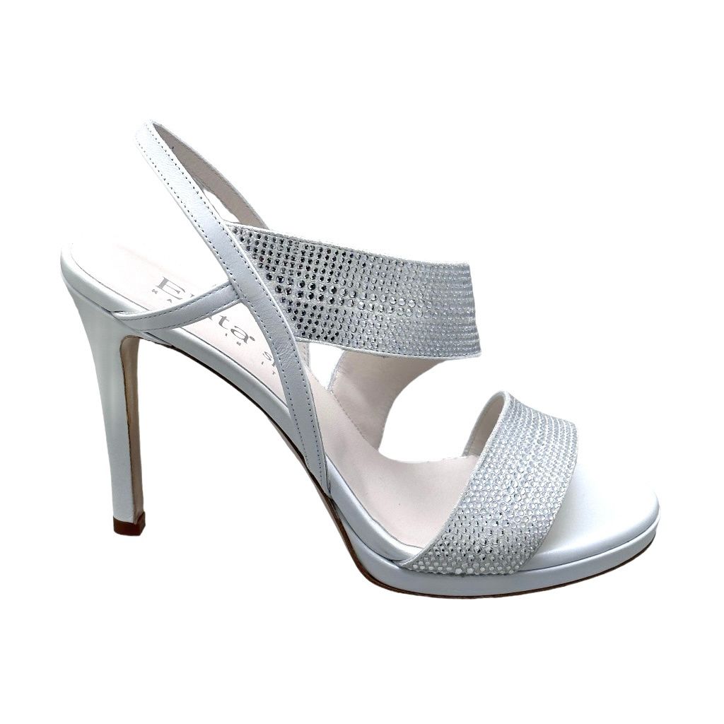 ELATA SPOSA S2111 sandalo per donna da sposa o cerimonia con fascia  bianca brillantinata  plateau tacco spillo cristalli strass 33 34