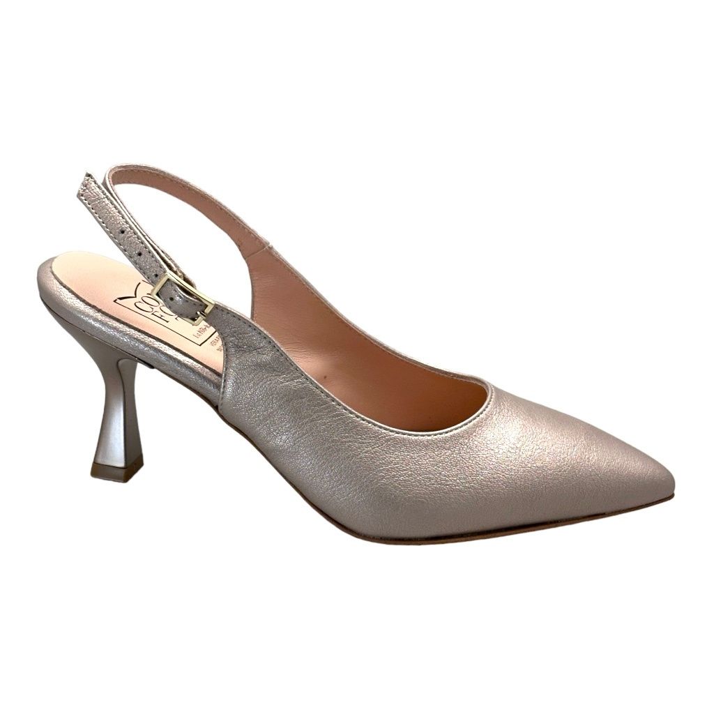 CONFORT C4E6444 sling back sandalo decolte platino metal tacco a clessidra regolabile