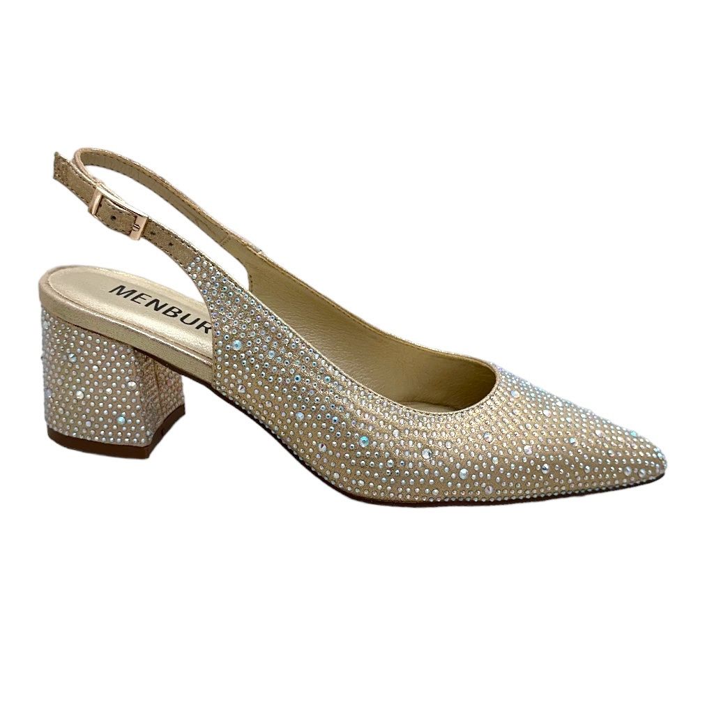 MENBUR 25208 decoltè sling back sandalo per donna tacco a blocchetto strass brillantini gioiello