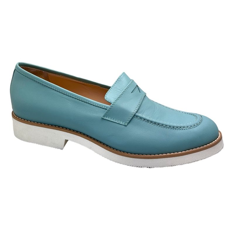 SHOES4ME Z800 mocassino scarpa donna stile college in vera pelle verde azzurro  slip on 32 33 34 40 41 42 43 44