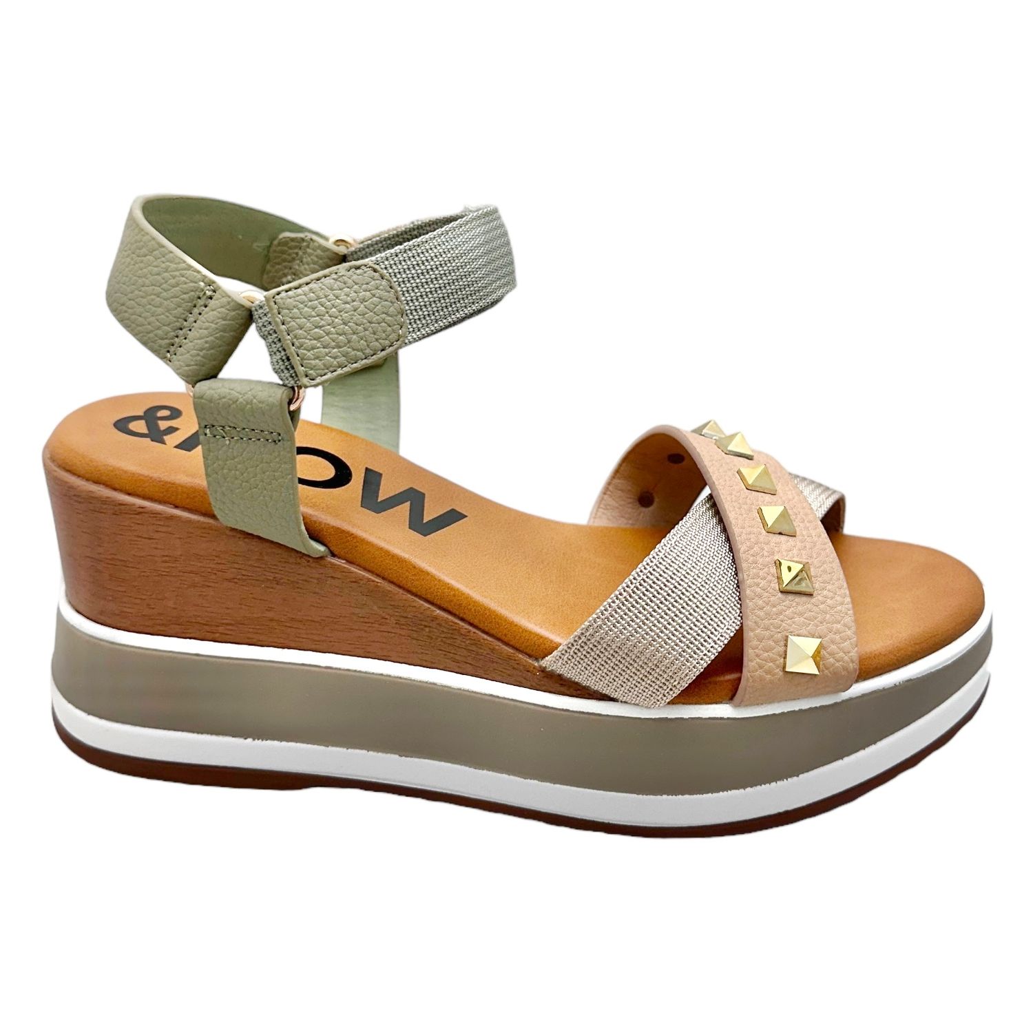 MENBUR 25331 sandalo per donna con zeppa platform multicolore cuoio marrone verde