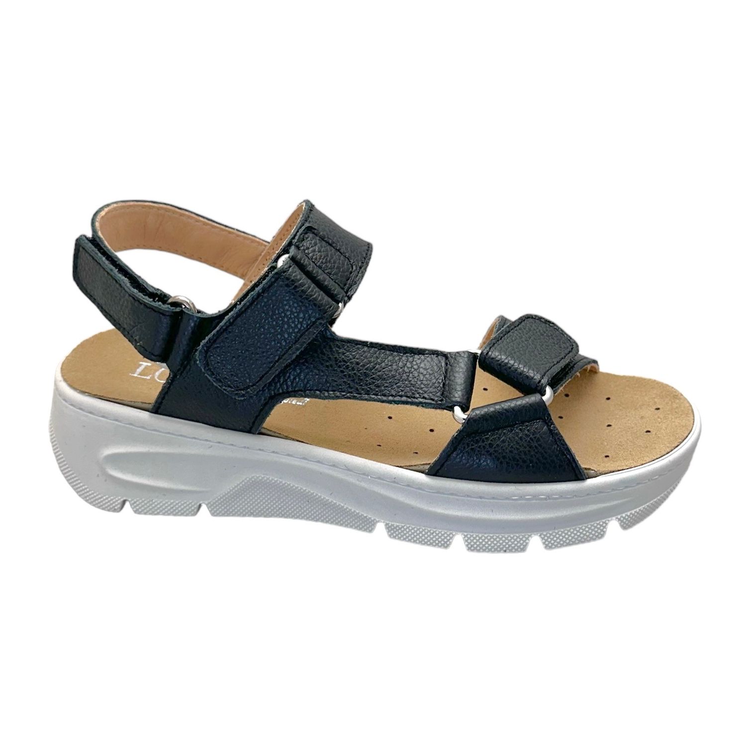 LOREN Q7011  sandalo per donna aperto interamente regolabile  a strappo plantare estraibile nero
