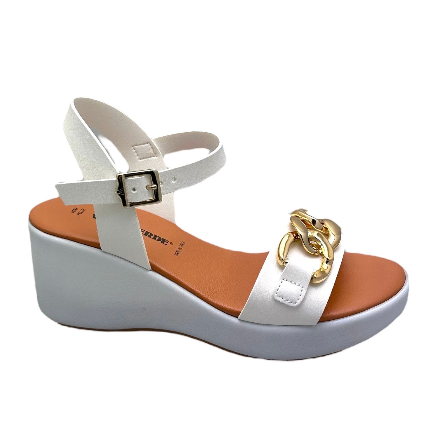 VALLEVERDE 2443 sandalo per donna con doppio fascione zeppa bianco morsetto