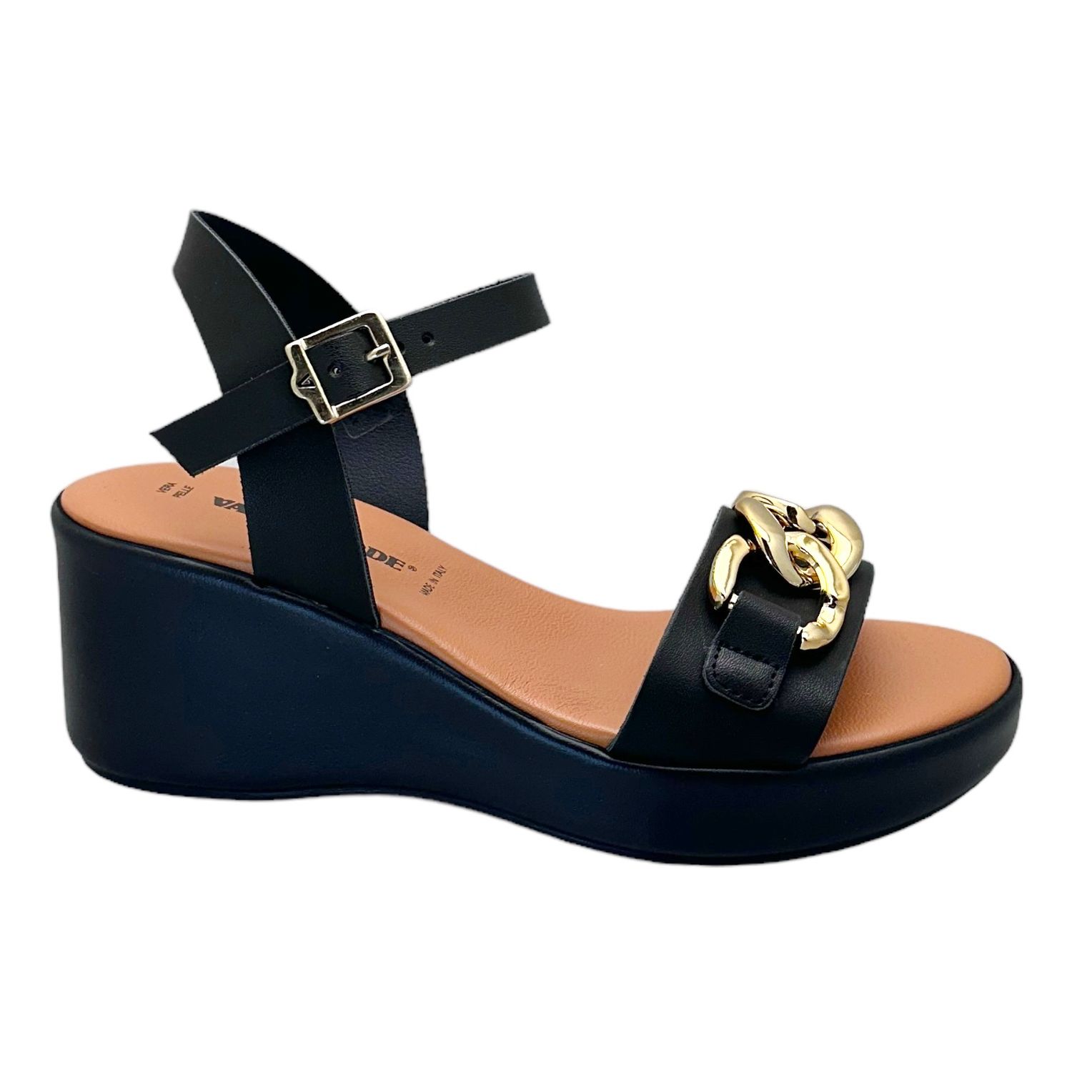 VALLEVERDE 24431 sandalo per donna con doppio fascione zeppa nero morsetto