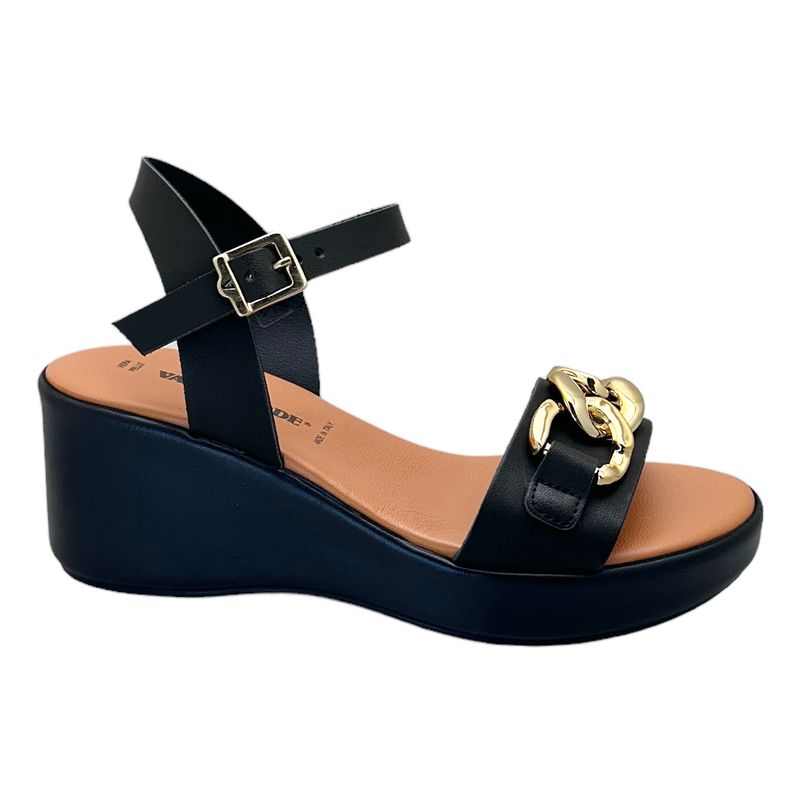 VALLEVERDE 24431 sandalo per donna con doppio fascione zeppa nero morsetto