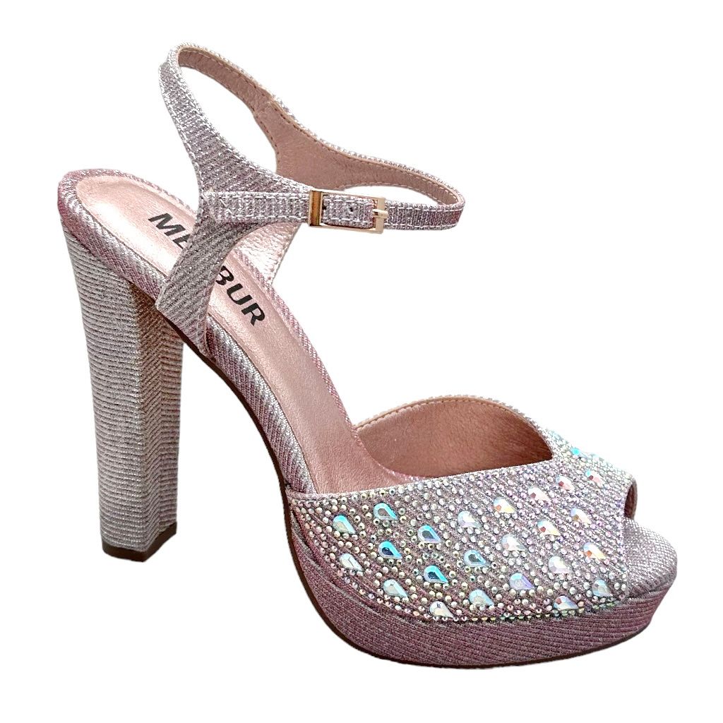 MENBUR 24871 sandalo per donna da cerimonia con planteau rosa phard cristalli strass laccetto