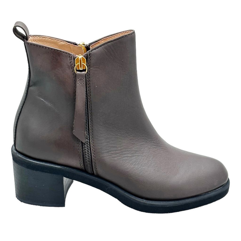 SHOES4ME 390 stivaletto ankle boot per donna 32 33 34 tacco a marrone blocchetto fodera pelle doppia cerniera lampo