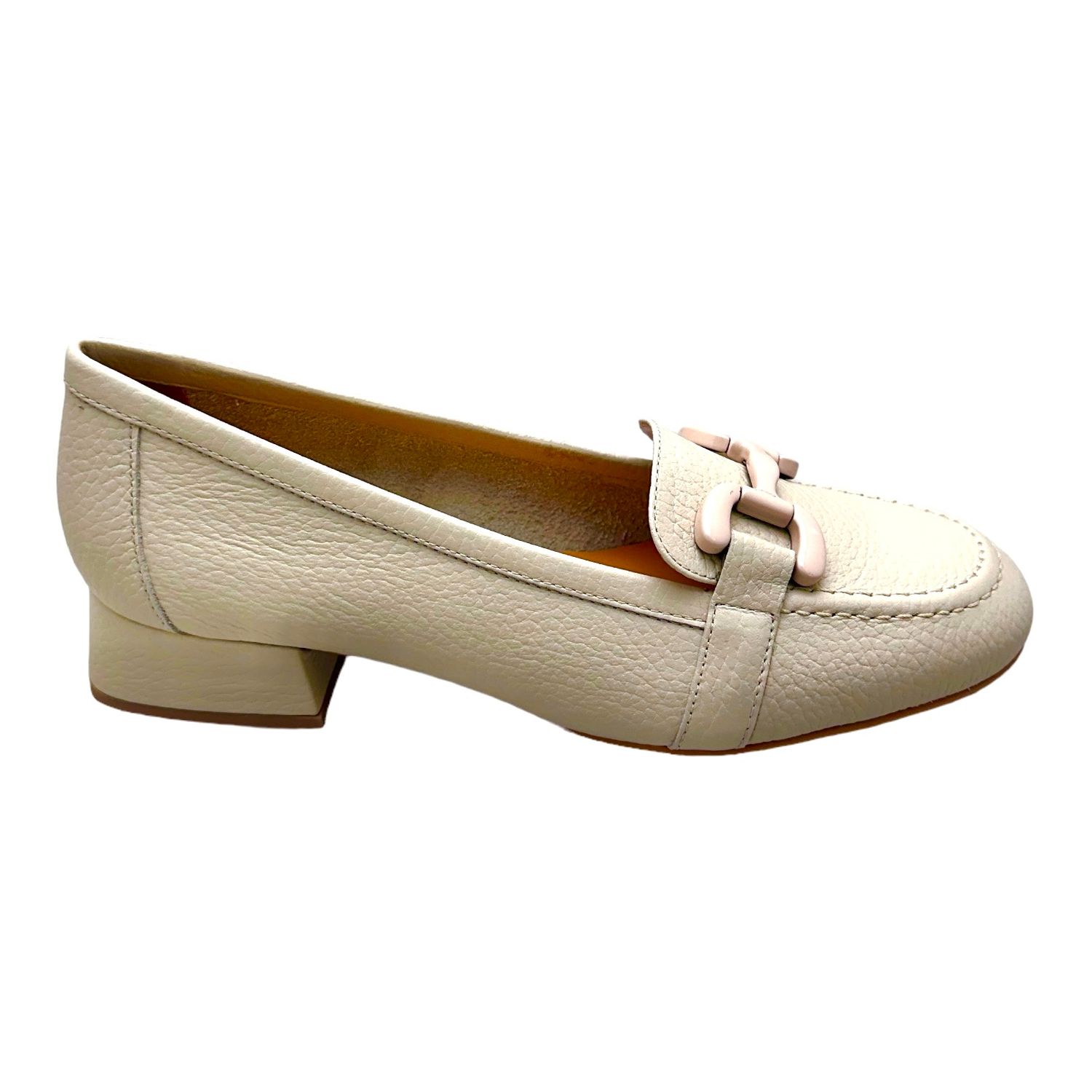 MELLUSO V100 MOCASSINO accollato per donna in pelle beige avorio con grande morsetto