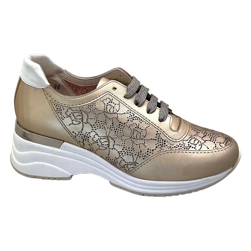 LOREN A1163 scarpa per donna sneaker lacci oro platino ortopedica senza cuciture calzata 8 soletta estraibile zeppa 5 cm