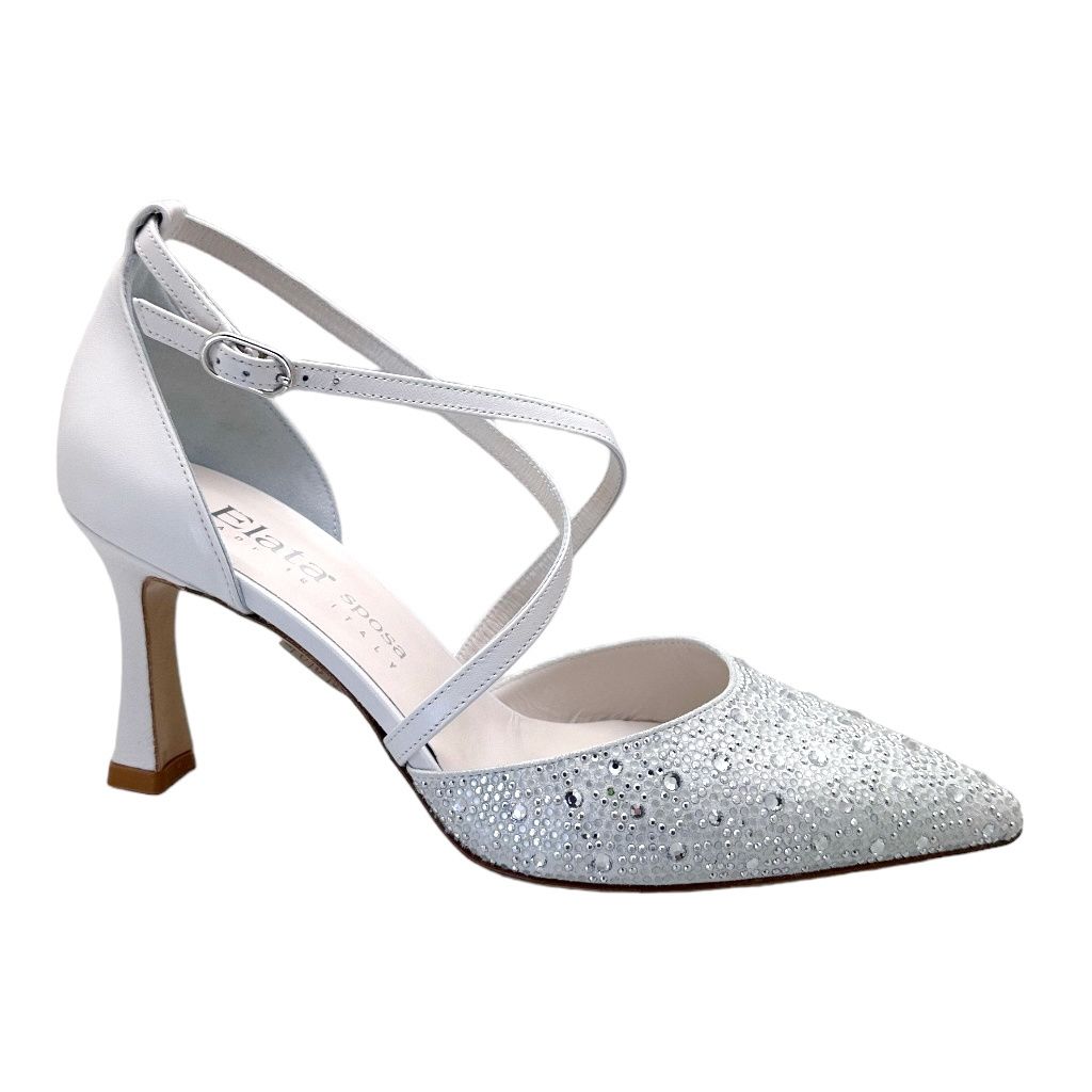 ELATA SPOSA S2002 scarpa sandalo per donna da sposa cerimonia ballo con  laccetti pelle perlata  tempestata di cristalli e strass  principessa tacco 70