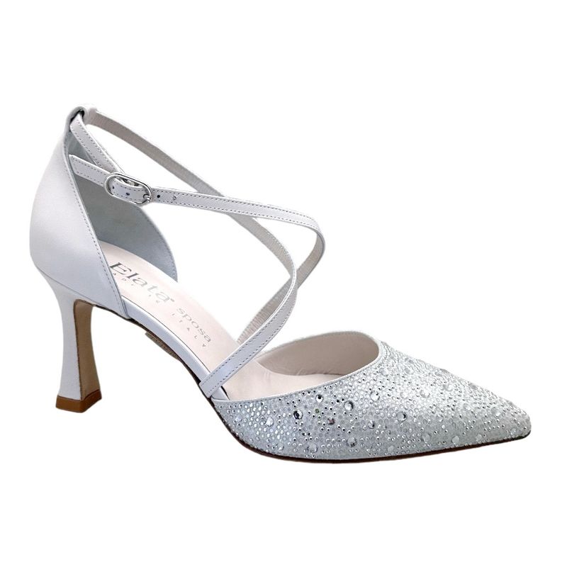 ELATA SPOSA S2002 scarpa sandalo per donna da sposa cerimonia ballo con  laccetti pelle perlata  tempestata di cristalli e strass  principessa tacco 70