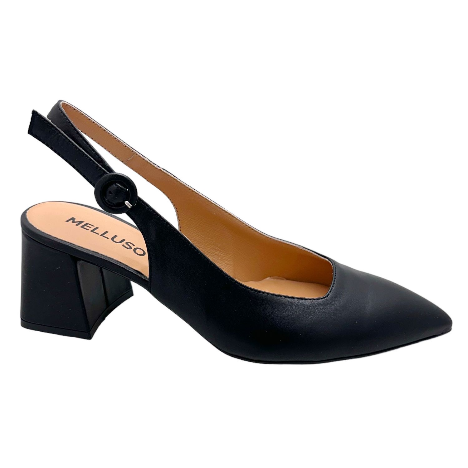 MELLUSO D175 decoltè sling back scarpa donna   in pelle nero tacco a blocchetto 33 34