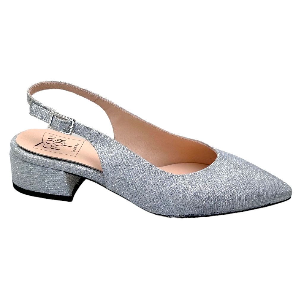 CONFORT C4E6445 sling back sandalo decolte in galassia argento tacco basso a blocchetto