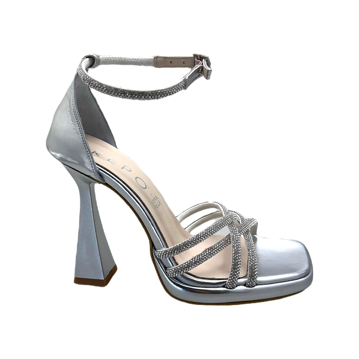 REPO 43701  sandalo gioiello con plateau  per donna soletta morbida in memory form  argento  con cristalli cerimonia