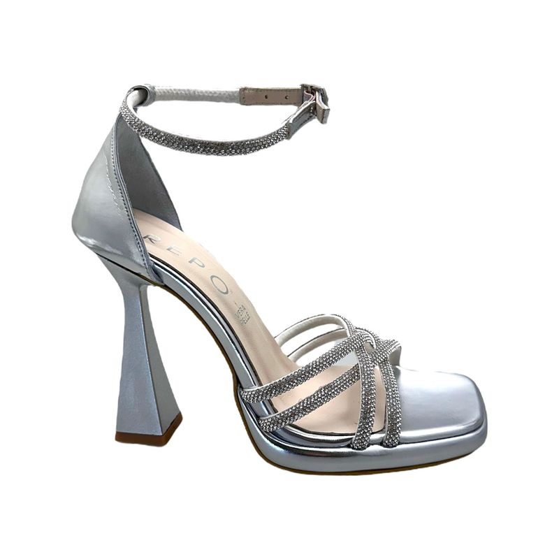 REPO 43701  sandalo gioiello con plateau  per donna soletta morbida in memory form  argento  con cristalli cerimonia