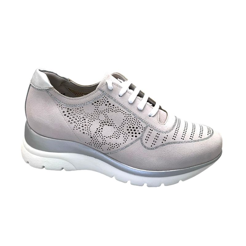 LOREN A1146 scarpa per donna sneaker lacci bianco ghiaccio con piccoli strass ortopedica senza cuciture calzata 10 soletta estraibile