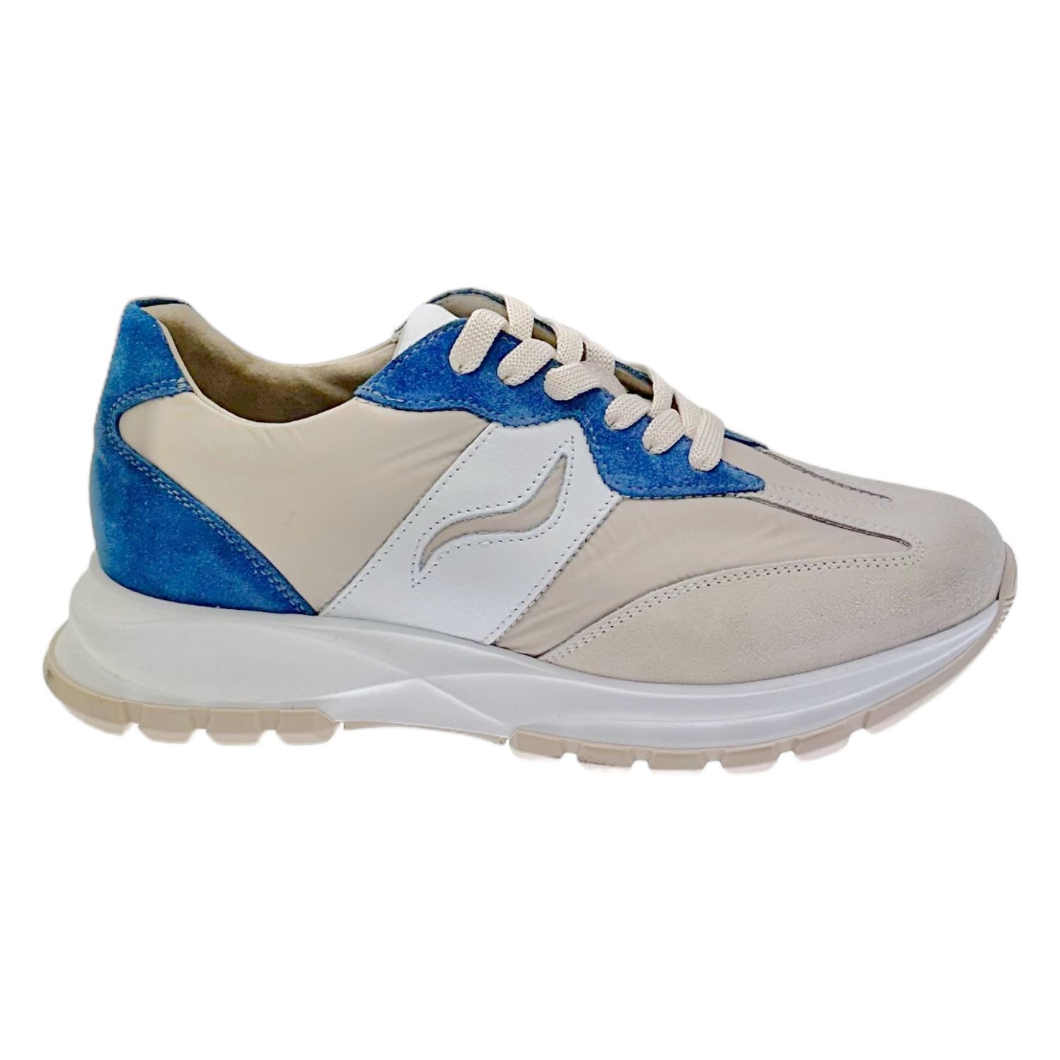 LOREN C4092 scarpa donna sneaker multicolore calzata L lacci soletta estraibile azzurro beige opale