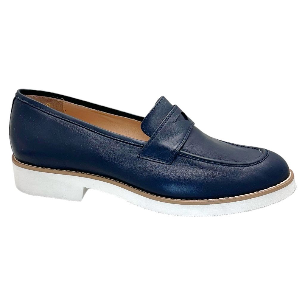SHOES4ME Z800 mocassino scarpa donna stile college in vera pelle blu  slip on 41 42 43