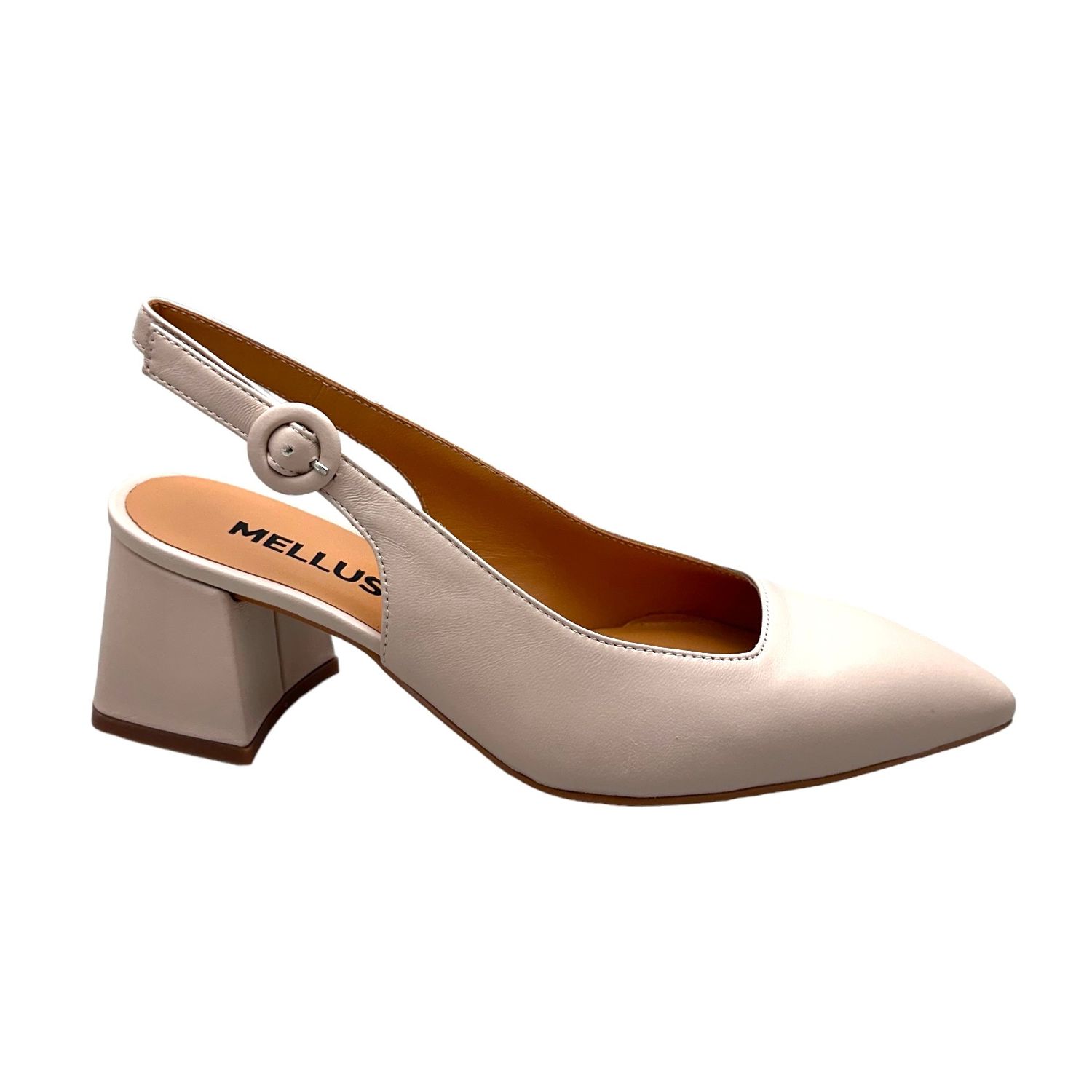 MELLUSO D175 decoltè sling back scarpa donna   in pelle beige nude kiss tacco a blocchetto 33 34