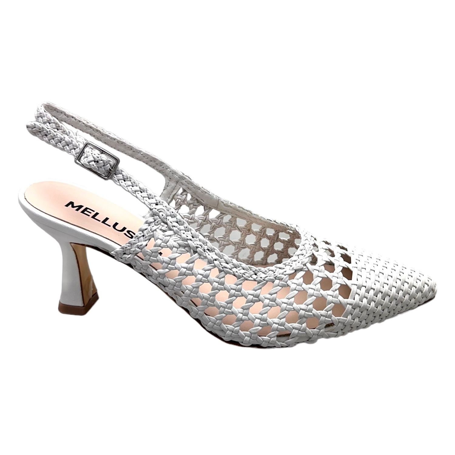 MELLUSO E1676 scarpa sandalo per donna SLING BACK bianco intrecciato madras bianco tacco clessidra