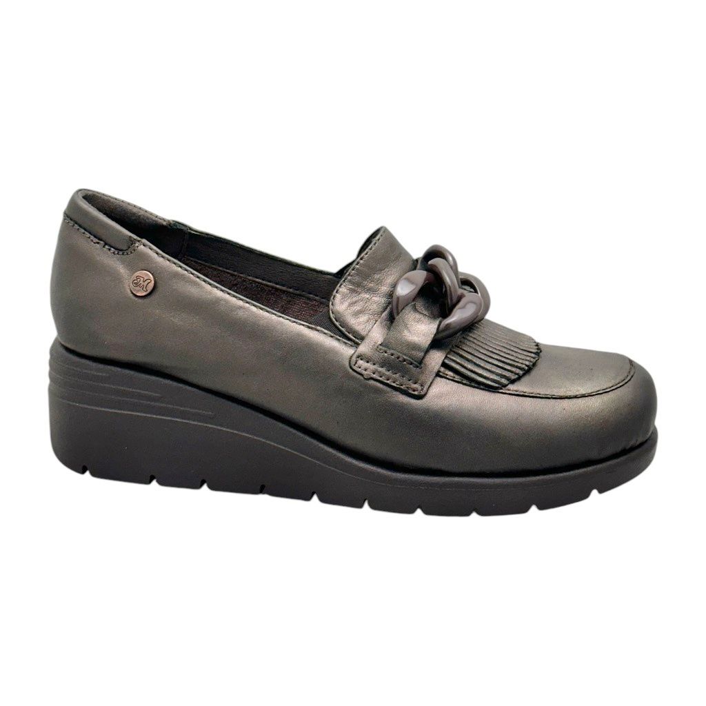 MELLUSO K55272 scarpa per donna mocassinocon frangia e morsetto bronzo con zeppa