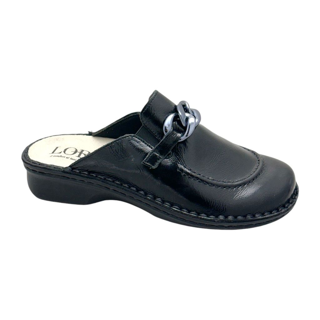 Calzaturificio LOREN M3084  ciabatta chiusa mocassino scalzato in vernice nero soletta estraibile 42 forma L