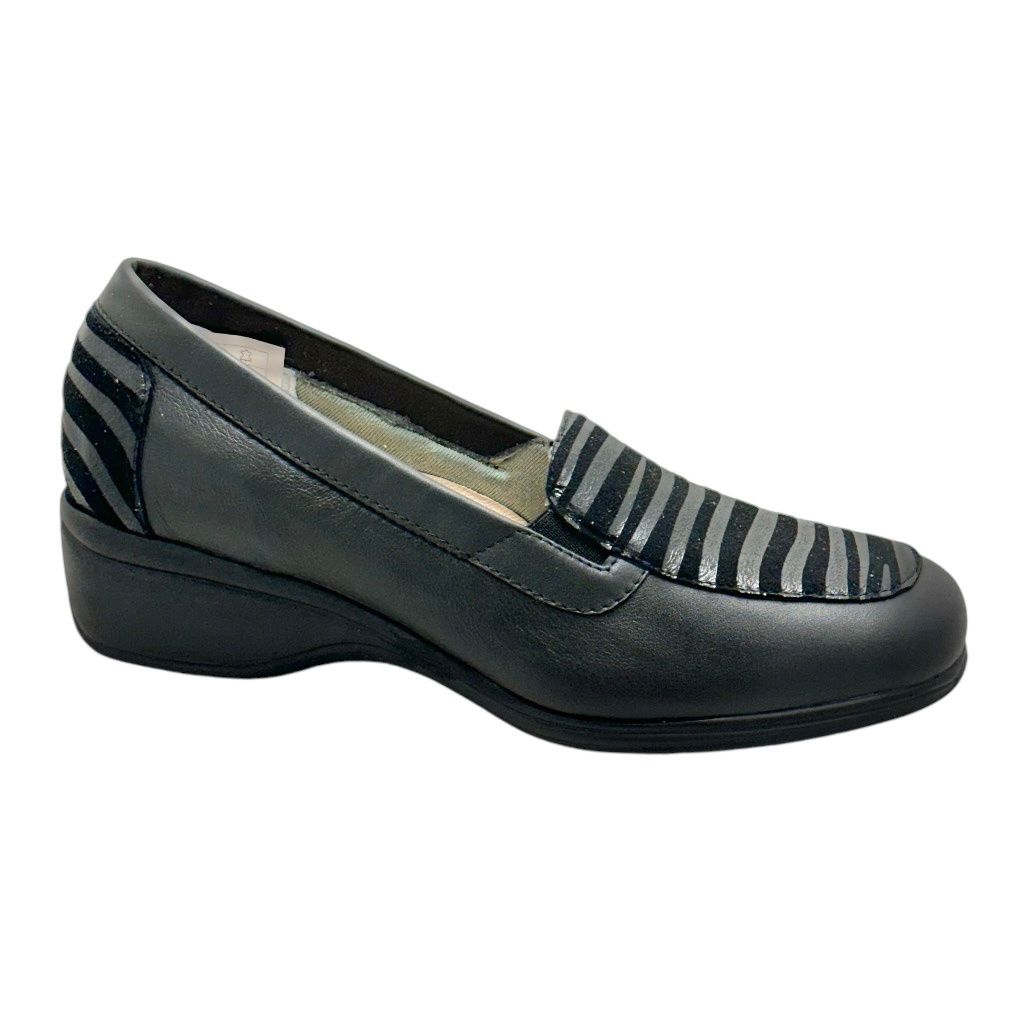 CALZATURIFICIO LOREN K4046 mocassino morbidone accollato per donna nero con zeppa sottopiede estraibile stampa animalier