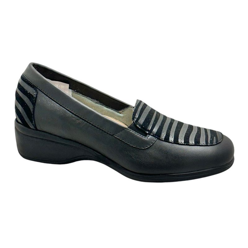 CALZATURIFICIO LOREN K4046 mocassino morbidone accollato per donna nero con zeppa sottopiede estraibile stampa animalier