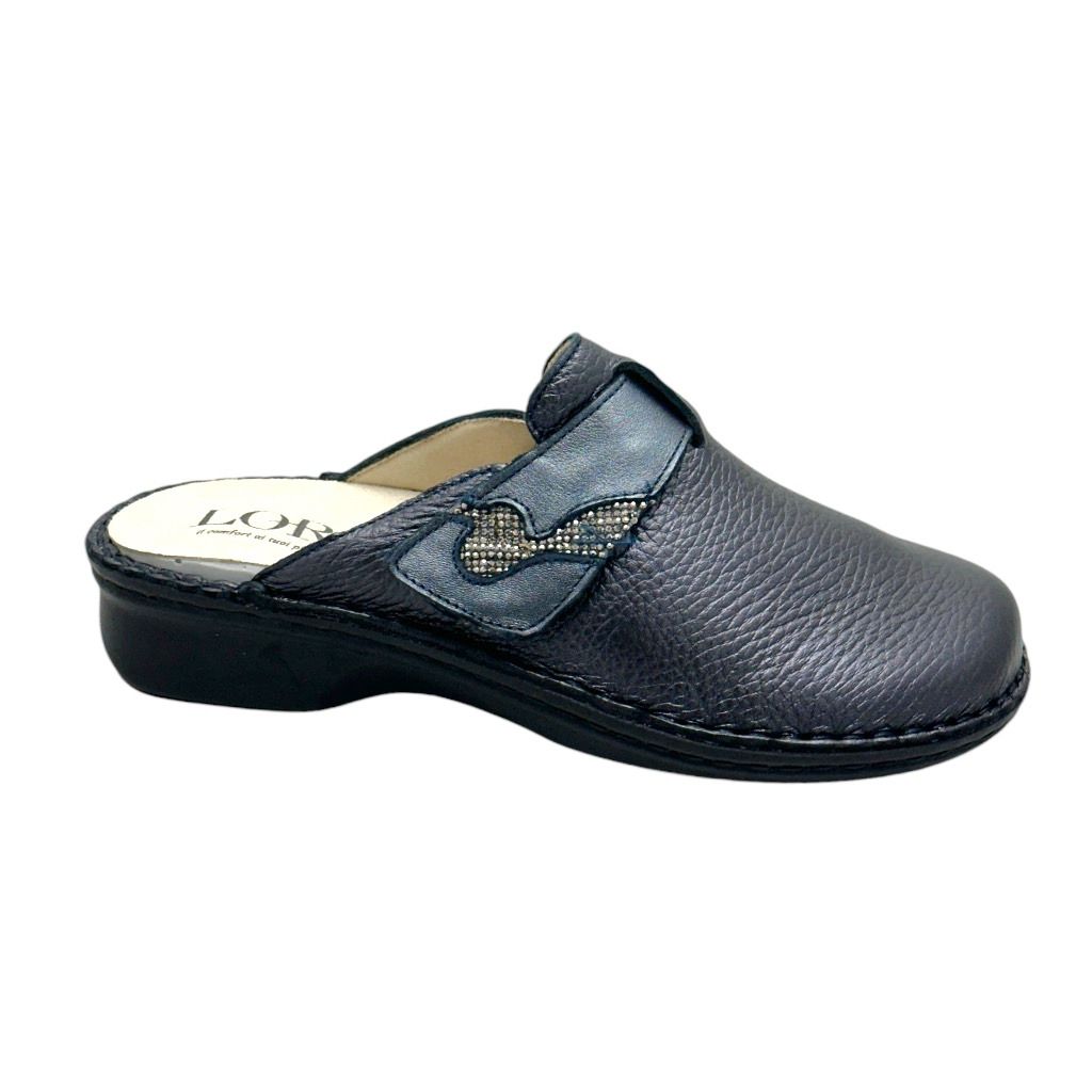 LOREN M3013 ciabatta pantofola per donna in pelle blu con strass soletta estraibile
