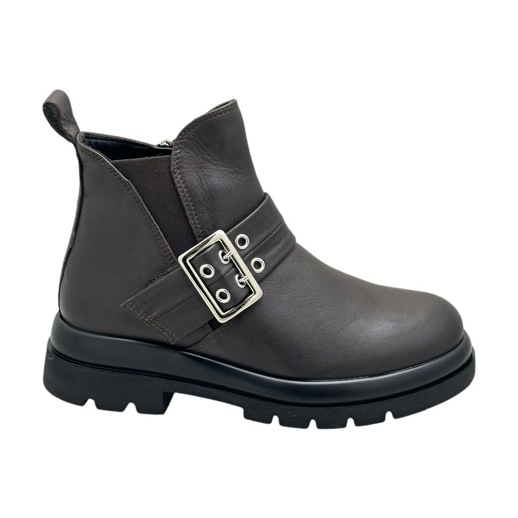 MELLUSO R45387 stivaletto con grande fibbia  anfibio  marrone ankle boot forma large cerniera 34 35 36 37 38 39 40 41 42 43