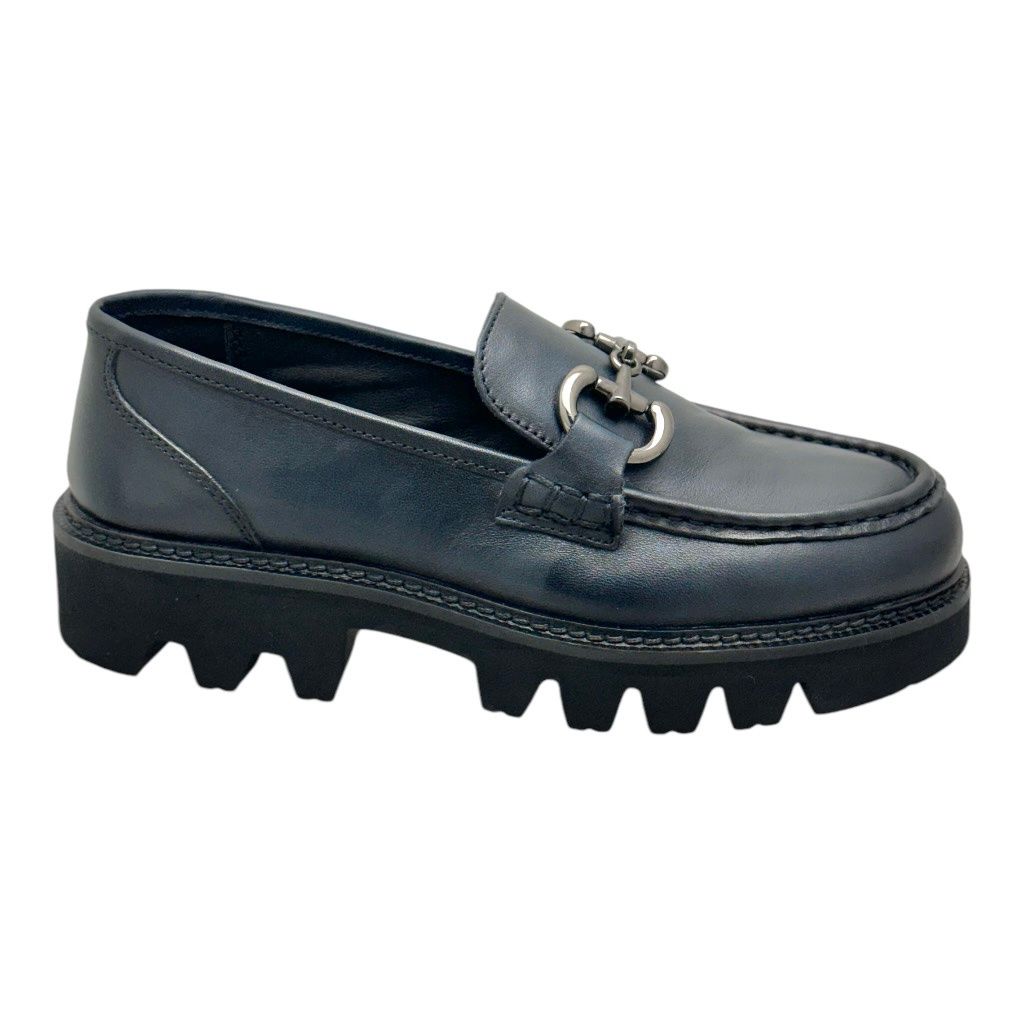 MELLUSO K36064 mocassino per donna scarpa in morbida pelle blu con morsetto stile college