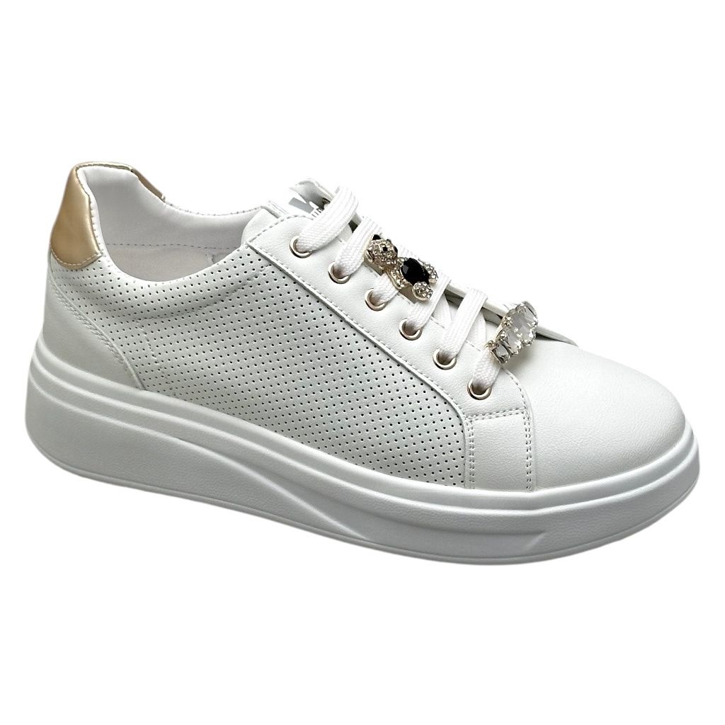 VALLEVERDE 35100A sneaker bianca basic con rifiniture argento dettaglio orsetto nel laccio microtrafori