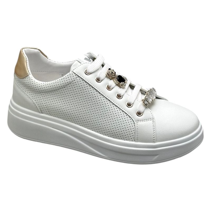 VALLEVERDE 35100A sneaker bianca basic con rifiniture argento dettaglio orsetto nel laccio microtrafori