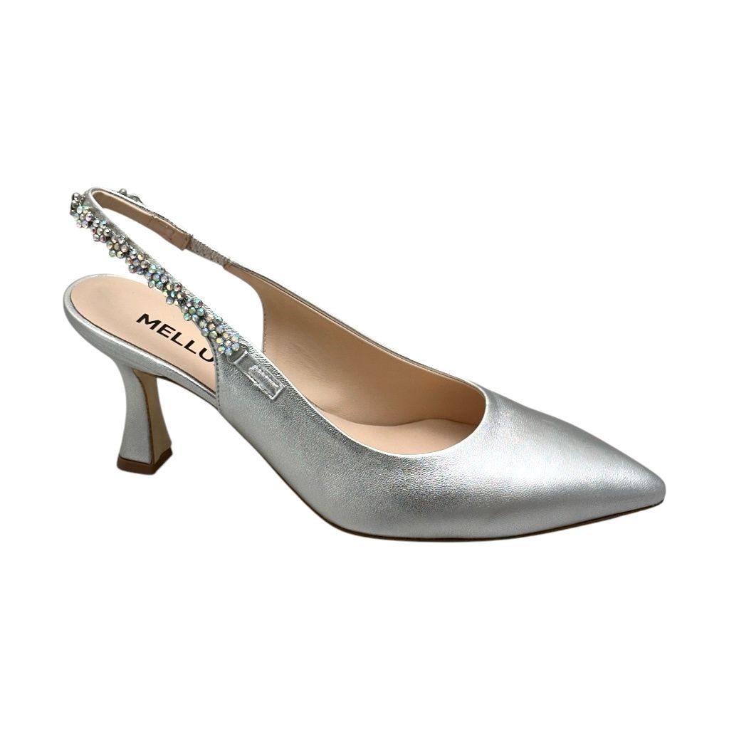 MELLUSO E1680 scarpa sandalo per donna sling back da cerimonia con cristalli color argento
