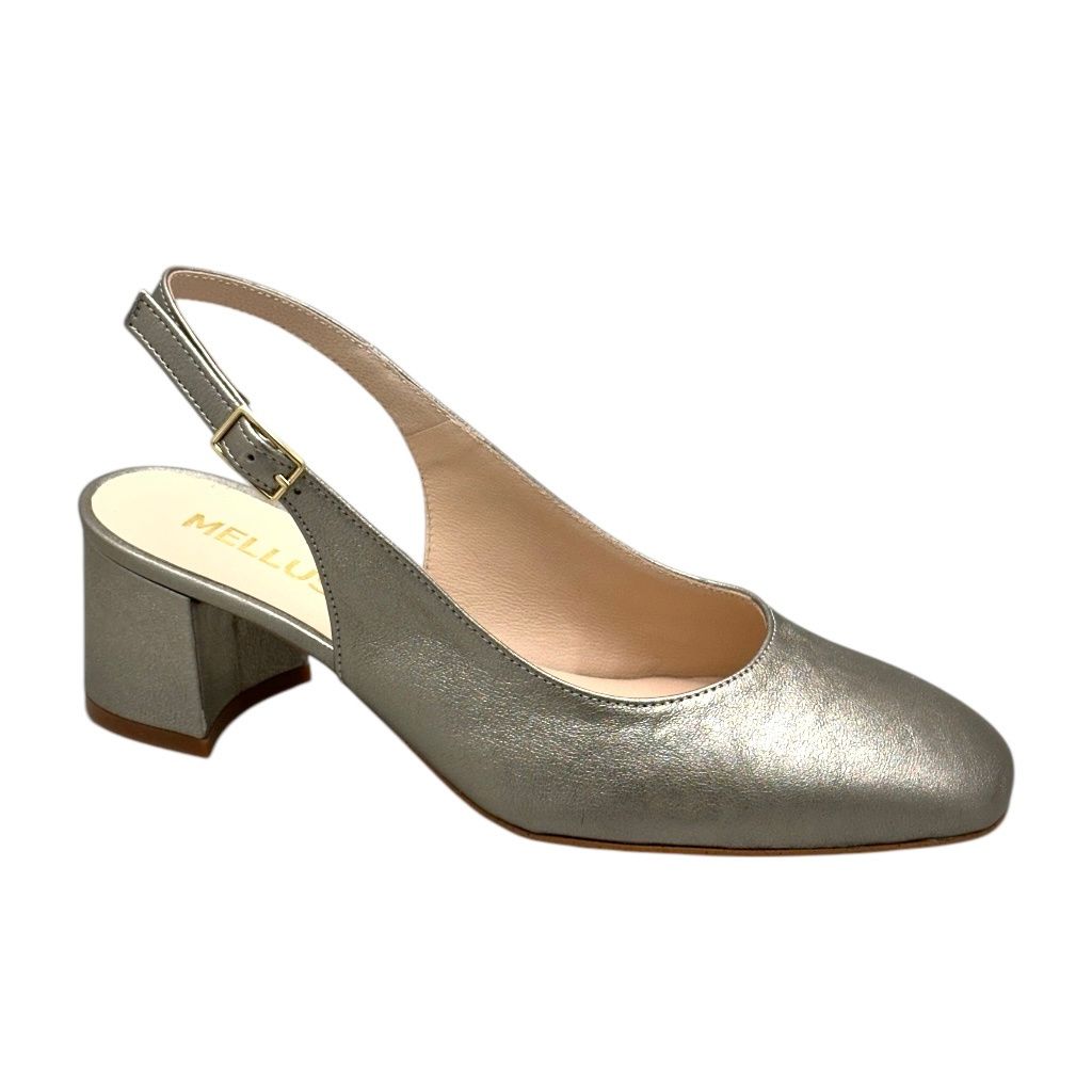MELLUSO D180 sandalo per donna sling back decoltè platino ALBA tacco classico e comodo a blocchetto