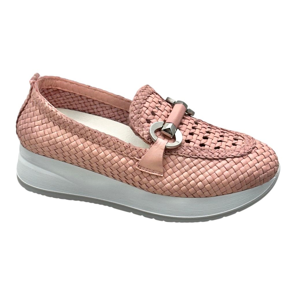 MELLUSO R20090 MOCASSINO accollato slip on intrecciatato in pelle rosa soletta estraibile dal 35 37 38 39 40 41 42 43 44