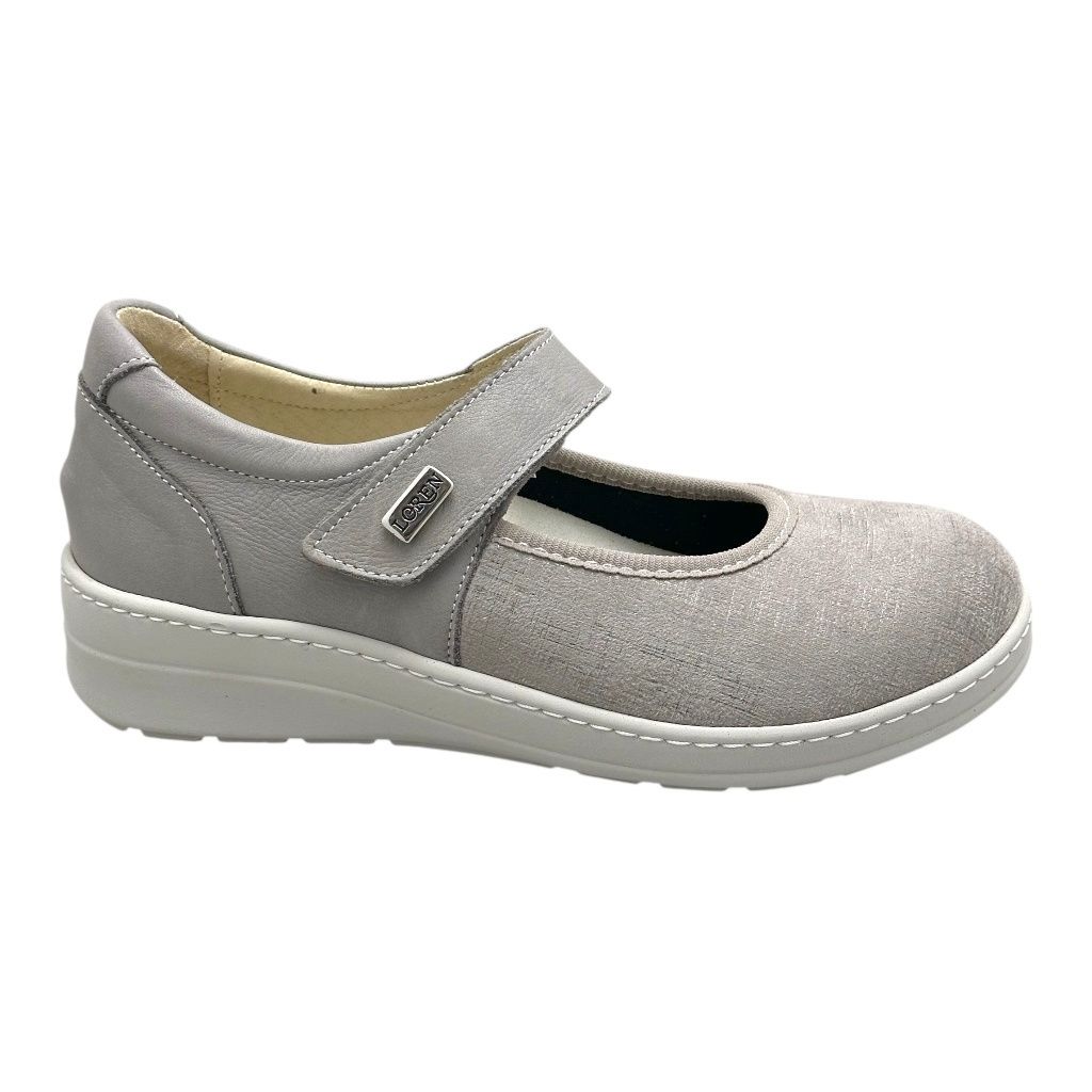 LOREN M3122  ballerina mary jane scarpa donna con laccetto grigio elasticizzata ortopedica soletta estraibile